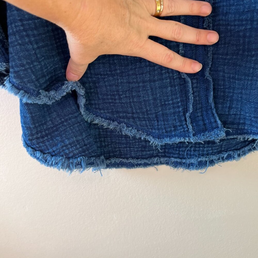 Aerie Sz M Oversized Indigo Blue Gauze Cover Up Button Down Shirt Dress Pocket - Picture 9 of 14